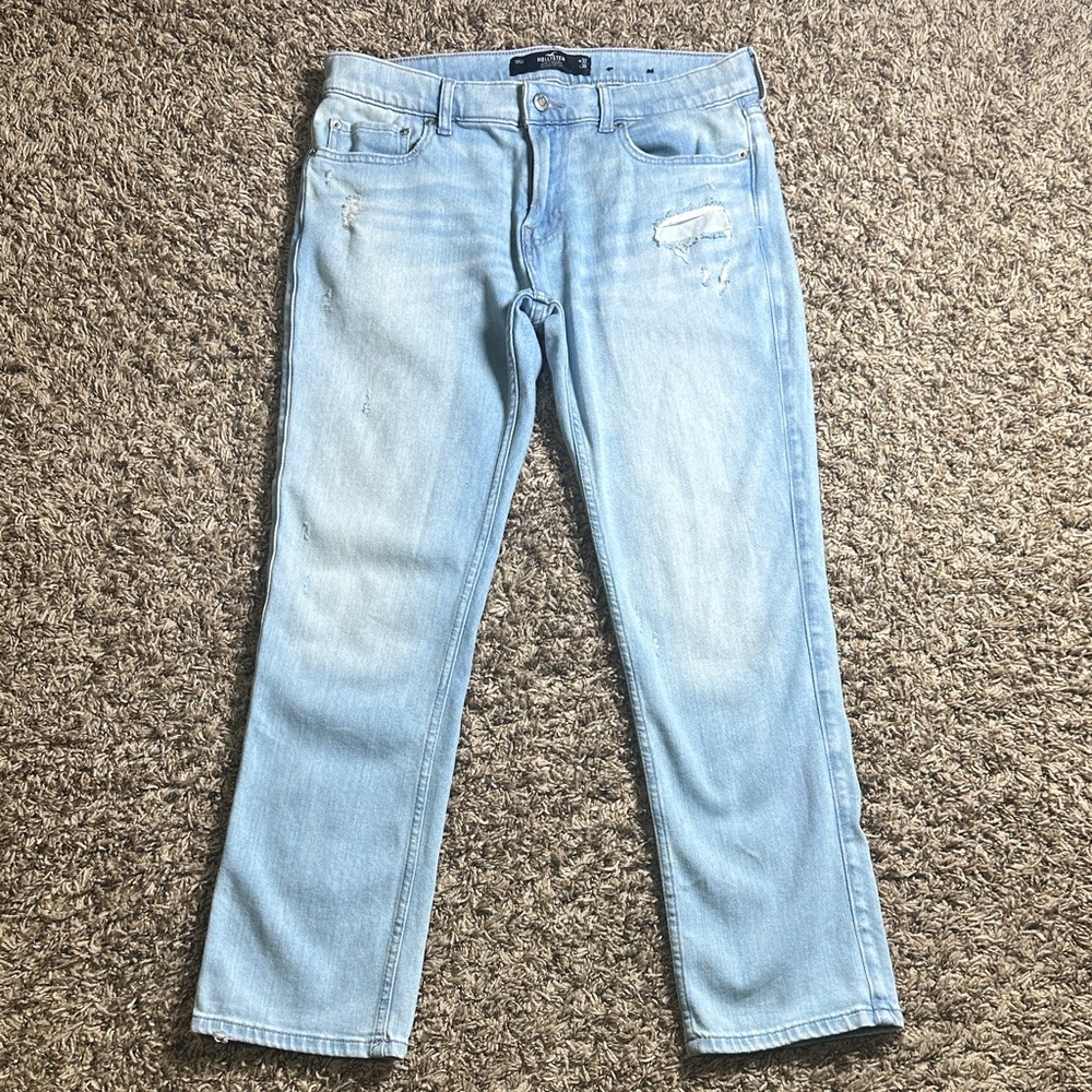 Hollister Men's Slim Straight Epic Flex Jeans in Light Blue Size 32x30